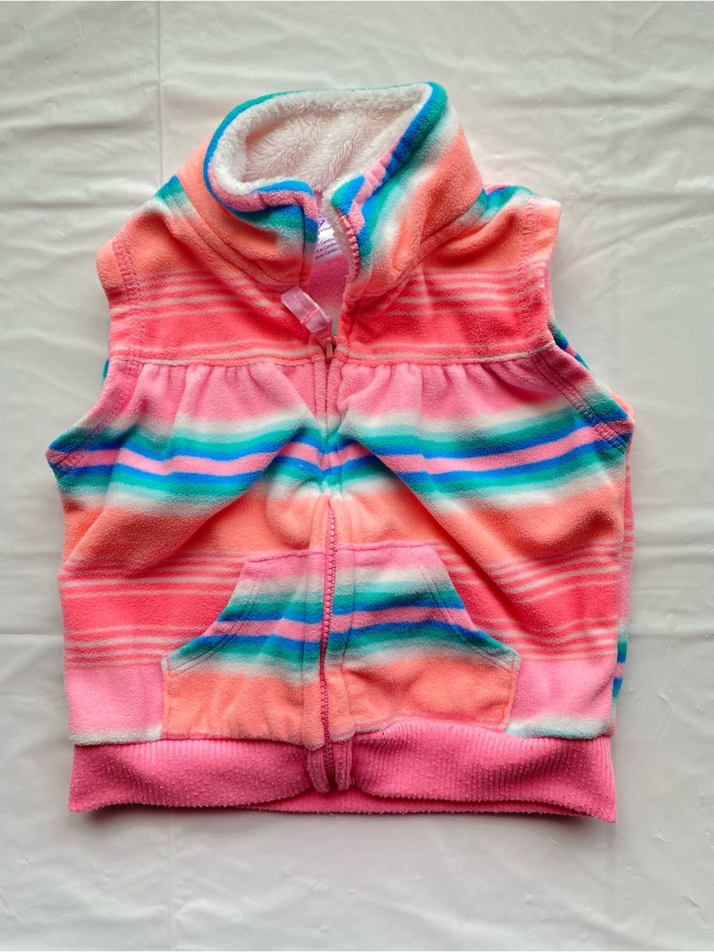 Carter's Baby Girl Striped Fleece Vest Zip Up Sherpa Collar Pink Blue 9M